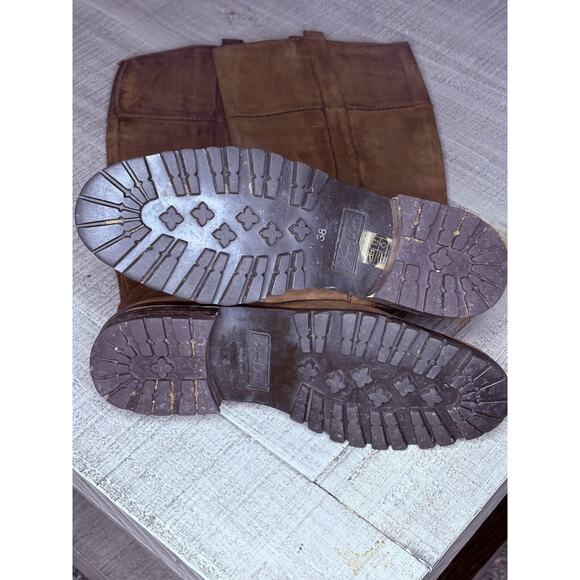 Boden Size 7 Riding Boots Flat 1” Heel Nubuck Leather Pull On Brown Round Toe - Picture 6 of 6